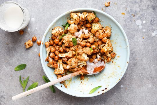 Harissa Roasted Cauliflower and Chickpeas with Coconut Sauce – Floating ...