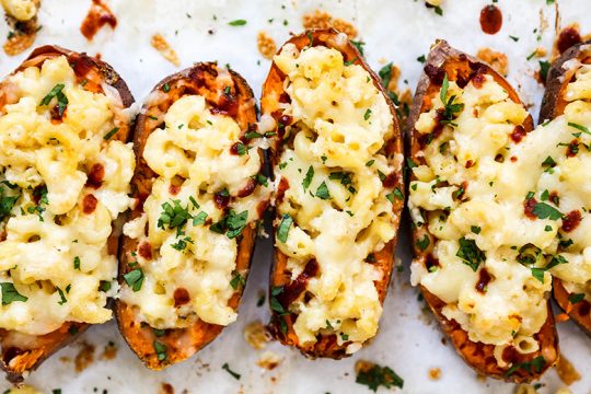 Mac and Cheese Stuffed Sweet Potato Skins | www.floatingkitchen.net