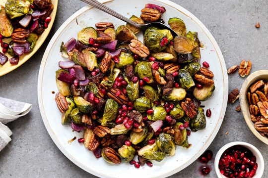 Roasted Brussels Sprouts and Red Onions with Pecans and Dates | www.floatingkitchen.net