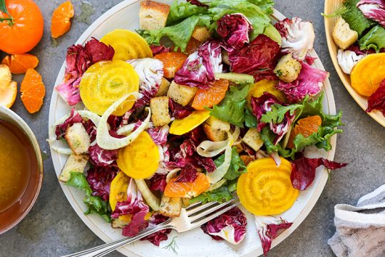 Rustic Winter Panzanella Salad with Orange-Ginger Vinaigrette | www.floatingkitchen.net