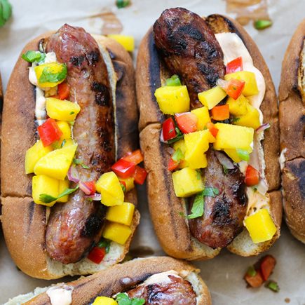 Grilled Sausages with Mango Salsa | www.floatingkitchen.net
