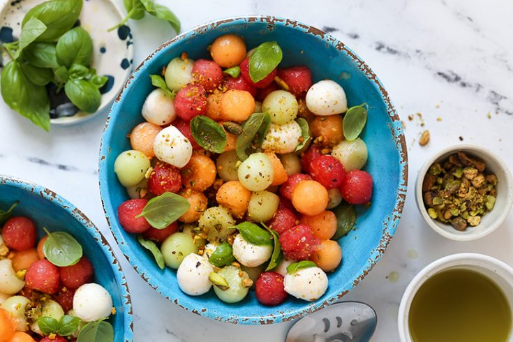 Melon Caprese Salad with Herb Oil
