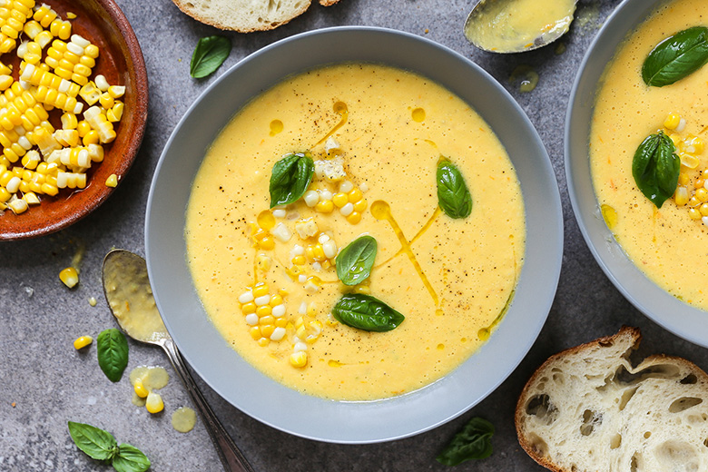 Corn, Peach and Tomato Gazpacho | www.floatingkitchen.net