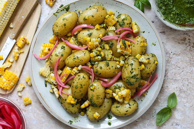 Pesto Potato and Corn Salad | www.floatingkitchen.net