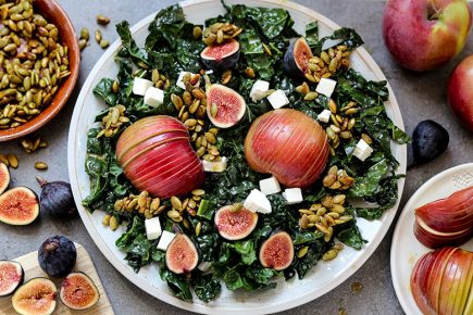 Hasselback Apple and Kale Salad with Figs and Feta | www.floatingkitchen.net