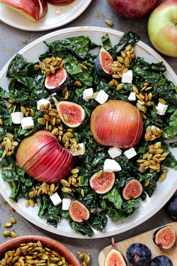 Hasselback Apple and Kale Salad with Figs and Feta | www.floatingkitchen.net