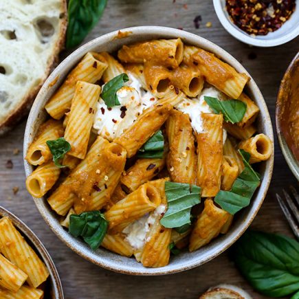 Rigatoni with Roasted Eggplant, Tomato and Red Pepper Sauce | www.floatingkitchen.net