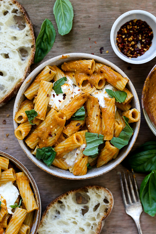 Rigatoni with Roasted Eggplant, Tomato and Red Pepper Sauce | www.floatingkitchen.net