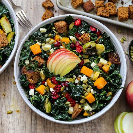 Autumn Kale Salad with Pumpkin Bread Croutons | www.floatingkitchen.net