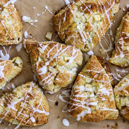 Pear and Ginger Scones with White Chocolate Drizzle | www.floatingkitchen.net