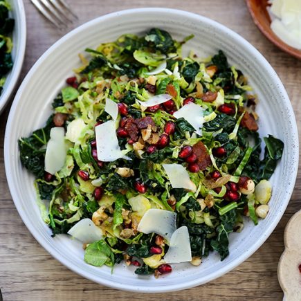 Kale and Brussels Sprout Slaw with Bacon-Hazelnut Crumble | www.floatingkitchen.net